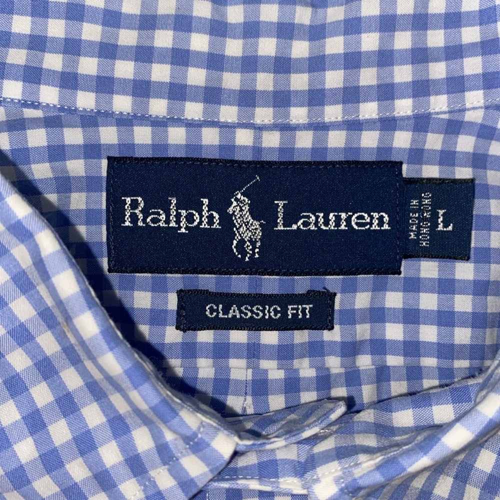 Ralph Lauren Classic Fit Short Sleeve Gingham Blue White Button Down 100% Cotton - Picture 6 of 12